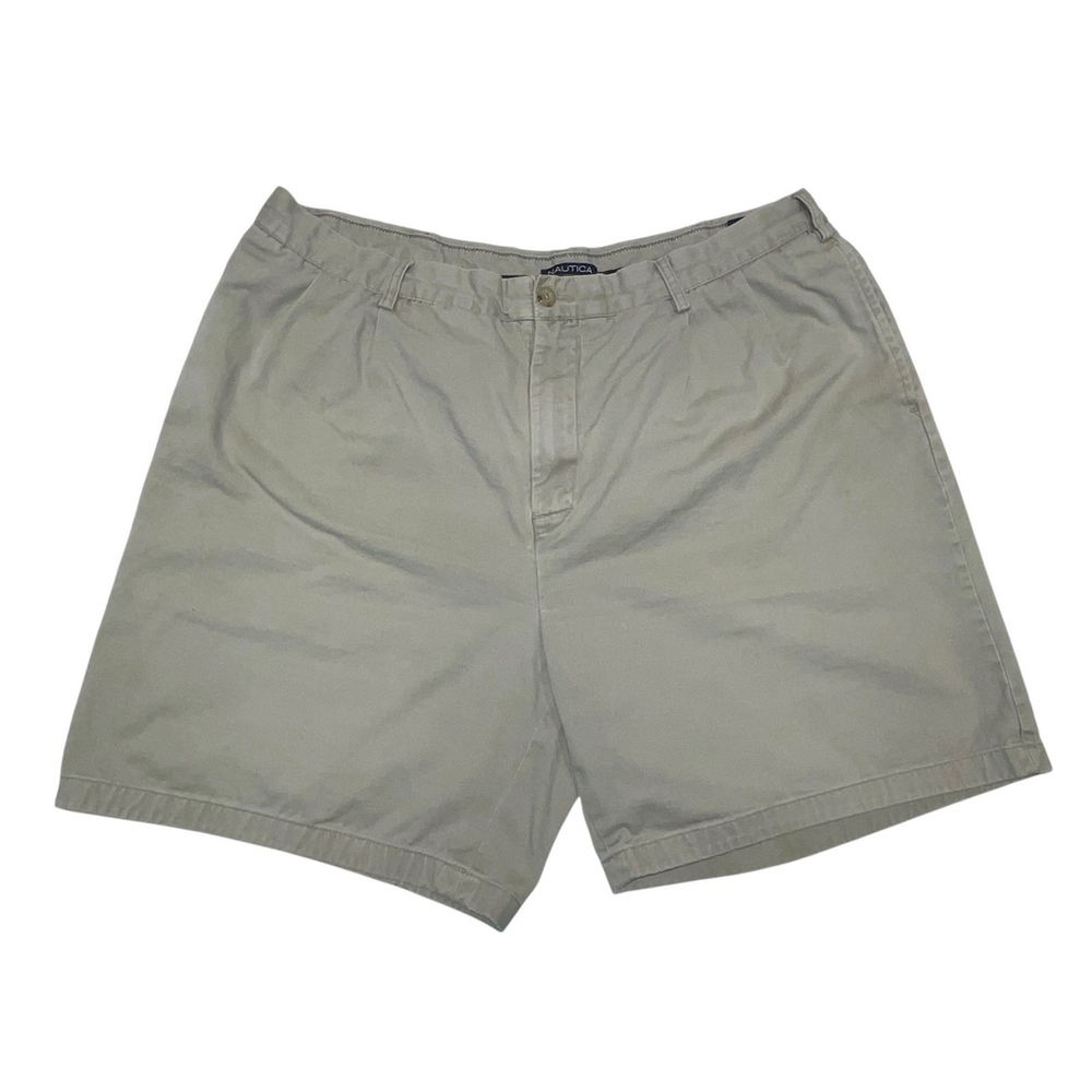 Nautica Mens Pleated Dark Khaki Chino Golf Deck Shorts Size 40W Minor FLAWS READ